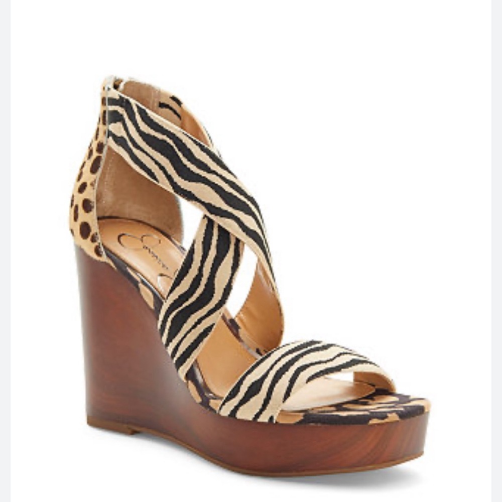 NEW Jessica Simpson Size 8m Siana 4.5 In Heels Leopard Zip Block Open Toe Women